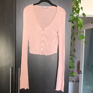 Blush pink zara knit cardigan with bell sleeves